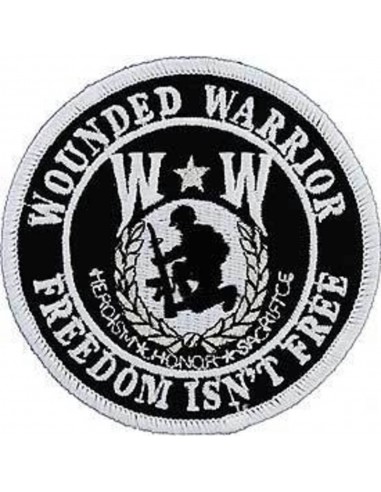 PATCH "WOUNDED WARRIOR" Brodé Blanc sur fond Noir